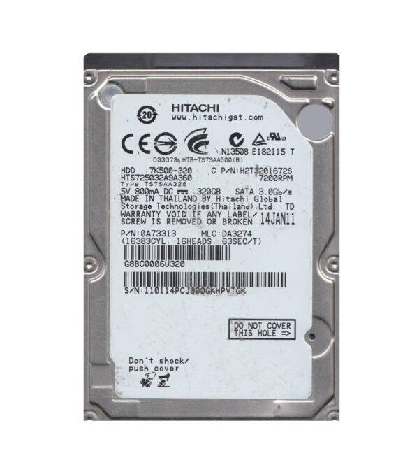 HTS725032A9A360 - Hitachi Travelstar 7K500 Series 320GB 7200RPM SATA 3Gb/s 16MB Cache 512e 2.5-inch Hard Drive