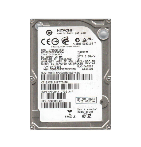 HTS725032A9A364 - Hitachi Travelstar 7K500 Series 320GB 7200RPM SATA 3Gb/s 16MB Cache 512e 2.5-inch Hard Drive