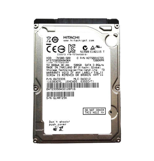 HTS725050A9A364 - Hitachi Travelstar 7K500 Series 500GB 7200RPM SATA 3Gb/s 16MB Cache 512e 2.5-inch Hard Drive