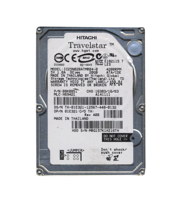 IC25N020ATMR04-0 - Hitachi Travelstar 80GN Series 20GB 4200RPM IDE Ultra ATA/100 (ATA-6) 2MB Cache 2.5-inch Hard Drive