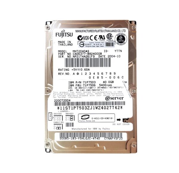 MHT2040AS - Fujitsu Mobile MHT Series 40GB 5400RPM IDE Ultra ATA/100 (ATA-6) 2MB Cache 2.5-Inch Hard Drive