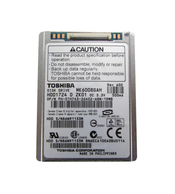 MK6008GAH - Toshiba 60GB 4200RPM IDE Ultra ATA/100 (ATA-6) 2MB Cache 1.8-Inch Hard Drive