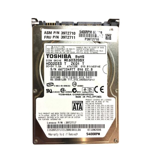 MK6032GSX - Toshiba 60GB 5400RPM SATA 1.5Gb/s 8MB Cache 2.5-Inch Hard Drive