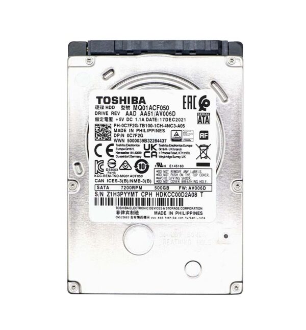 MQ01ACF050 - Toshiba MQ01ACF Series 500GB 7200RPM SATA 3Gb/s 16MB Cache (512e) 2.5-Inch Hard Drive