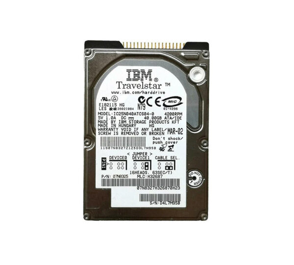 07N8325 - IBM Travelstar 40GN 20GB 4200RPM IDE Ultra ATA/100 (ATA-6) 2MB Cache 2.5-Inch Hard Drive