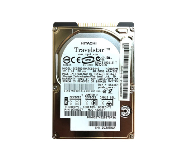 07N8327 - IBM Travelstar 40GN 40GB 4200RPM IDE Ultra ATA/100 (ATA-6) 2MB Cache 2.5-Inch Hard Drive