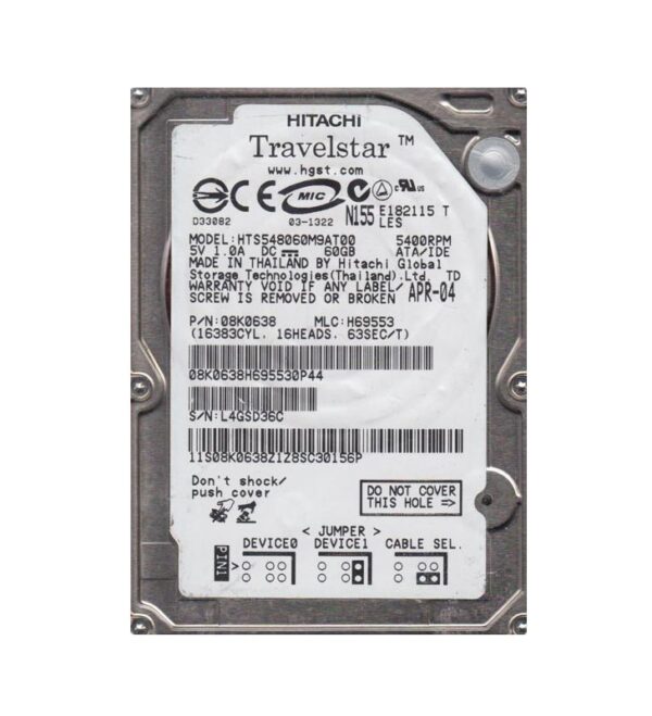 08K0638 - Hitachi TravelStar 60GB 5400RPM 8MB Cache ATA-100 44-Pin 9.5 MM 2.5-inch Laptop Hard Drive