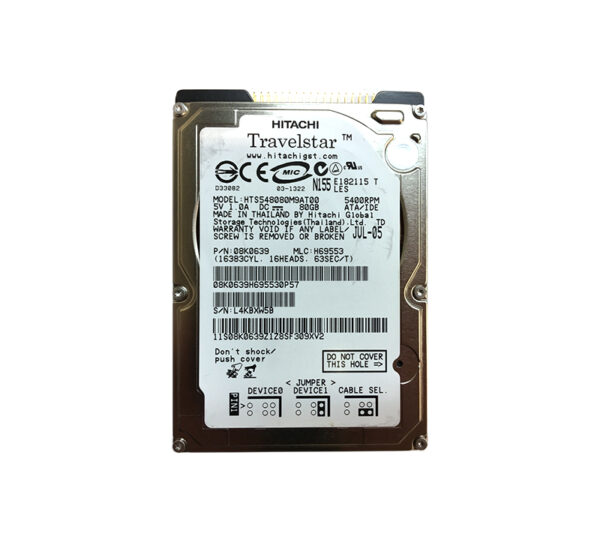 08K0639 - Hitachi Travelstar 5K80 Series 80GB 5400RPM IDE Ultra ATA/100 (ATA-6) 8MB Cache 2.5-inch Hard Drive