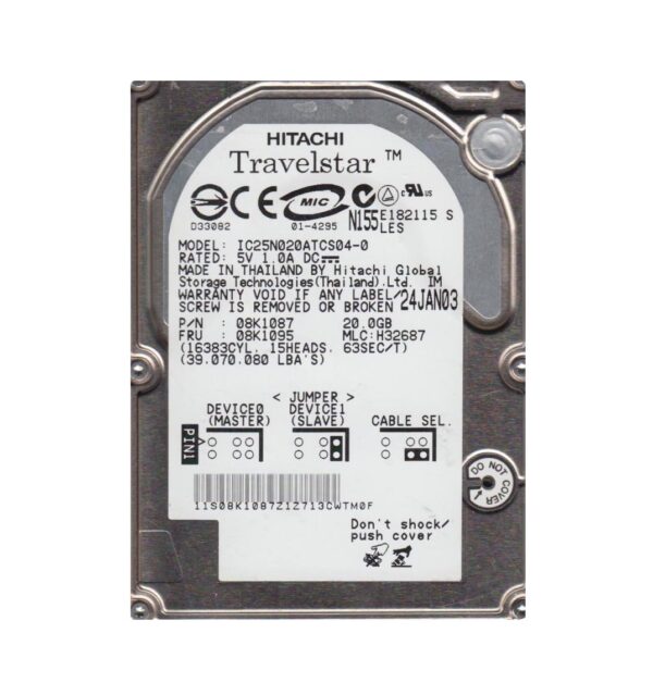 08K1087 - Hitachi 20GB 4200RPM IDE/ATA 2MB Cache 2.5-inch Hard Drive