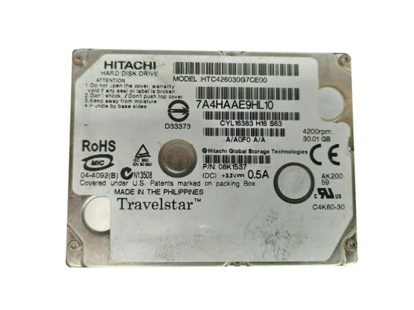 08K1537 - Hitachi Travelstar C4K60 Series 30GB 4200RPM IDE Ultra ATA/100 (ATA-6) 2MB Cache ZIF 1.8-inch Hard Drive