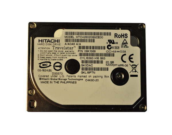 08K1568 - Hitachi Travelstar C4K60 Slim Series 20GB 4200RPM IDE Ultra ATA/133 (ATA-7) 2MB Cache ZIF 1.8-inch Hard Drive