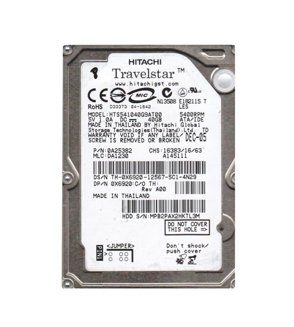 0A25382 - Hitachi Travelstar 5K100 Series 40GB 5400RPM IDE Ultra ATA/100 (ATA-6) 8MB Cache 44-Pin 2.5-inch Hard Drive