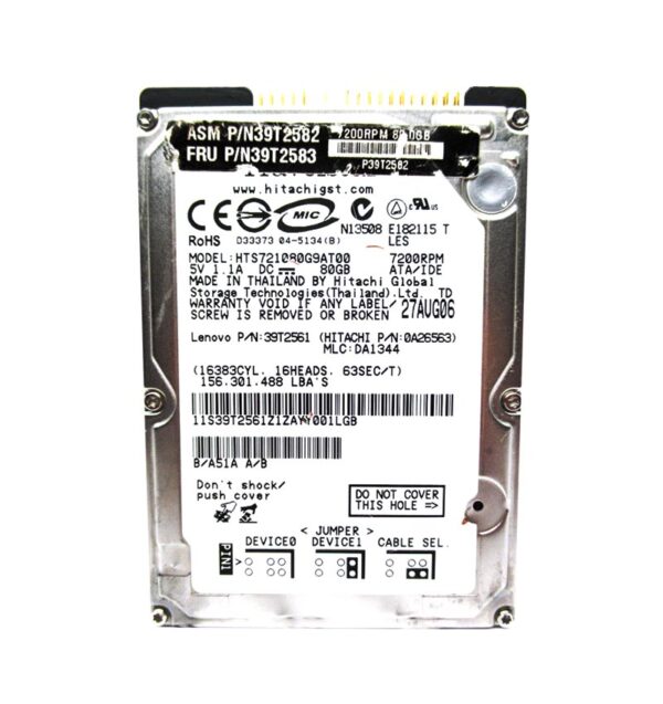 0A26563 - Hitachi 80GB 7200RPM IDE Ultra ATA/100 (ATA-6) 8MB Cache 2.5-inch Hard Drive