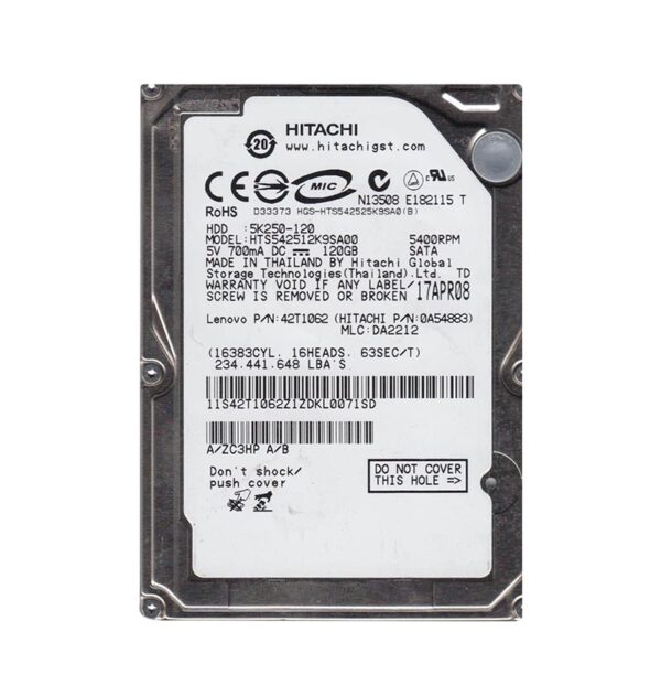 0A54883 - Hitachi Travelstar 5K250 Series 120GB 5400RPM SATA 1.5Gb/s 8MB Cache 7-Pin 2.5-inch Hard Drive