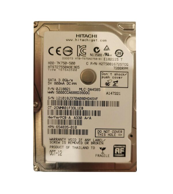 0J18821 - HGST Travelstar 7K750 Series 500GB 7200RPM SATA 3Gb/s 16MB Cache 512e (TCG Opal Encryption) 2.5-inch Hard Drive