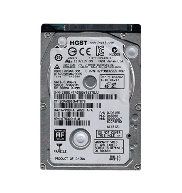 0J26155 - HGST Travelstar Z7K500 Series 500GB 7200RPM SATA 6Gb/s 32MB Cache (512e) (TCG Opal Encryption) 2.5-inch Hard Drive