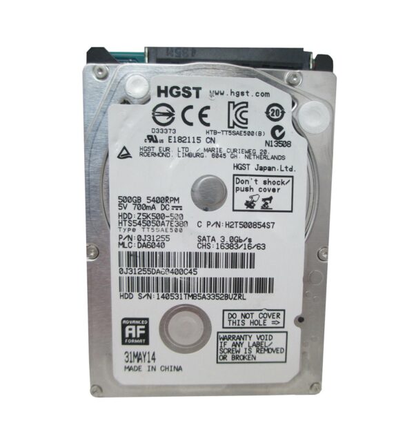 0J31255 - HGST Travelstar Z5K500 Series 500GB 5400RPM SATA 3Gb/s 8MB Cache 2.5-inch Hard Drive