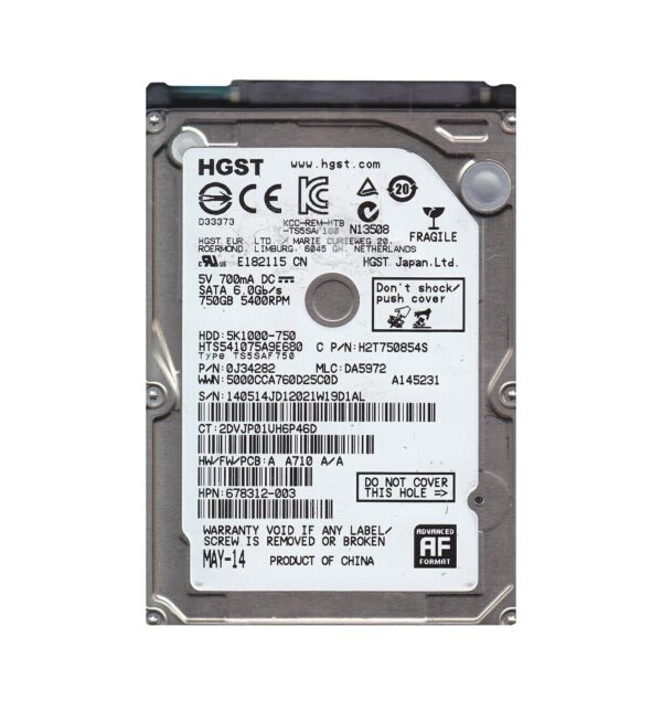 0J34282 - HGST Travelstar 5K1000 Series 750GB 5400RPM SATA 6Gb/s 8MB Cache (512e) 2.5-inch Hard Drive