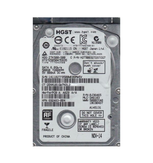 0J36465 - HGST Travelstar Z7K500 Series 500GB 7200RPM SATA 6Gb/s 32MB Cache (512e) (TCG Opal Encryption) 2.5-inch Hard Drive
