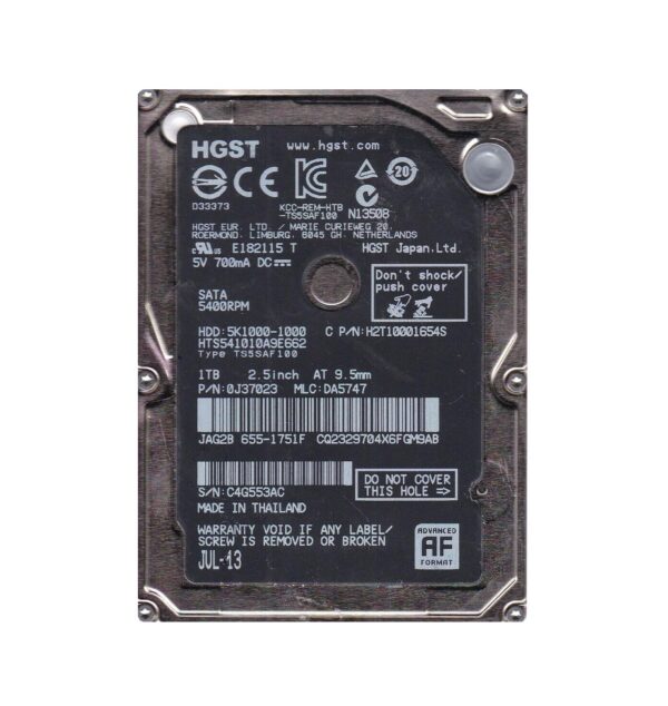 0J37023 - HGST Travelstar 5K1000 Series 1TB 5400RPM SATA 6Gb/s 8MB Cache 512e 2.5-inch Hard Drive