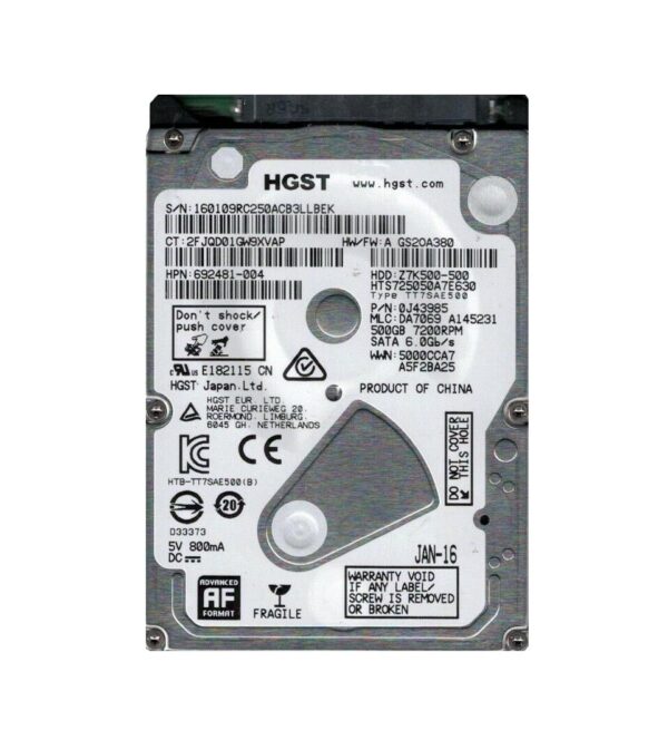 0J43985 - HGST Travelstar Z7K500 Series 500GB 7200RPM SATA 6Gb/s 32MB Cache (512e) 2.5-inch Hard Drive