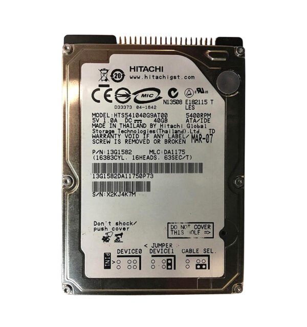 13G1582 - Hitachi TravelStar 40GB 5400RPM 8MB Cache IDE/ATA 44-Pin 2.5-inch 9.5MM Laptop Hard Drive