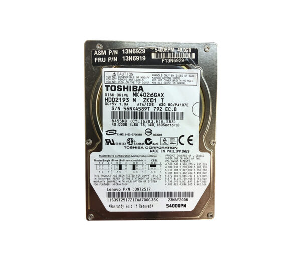13N6919 - IBM 40GB 5400RPM IDE Ultra ATA/100 (ATA-6) 16MB Cache 2.5-Inch Hard Drive for ThinkPad