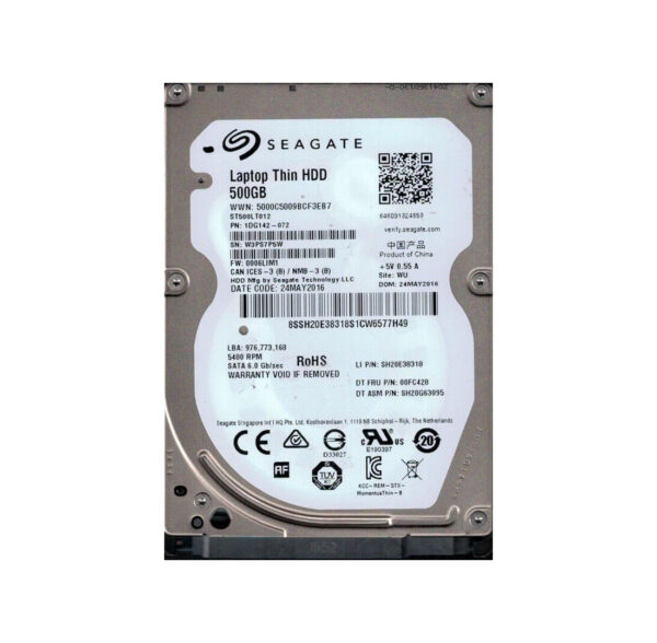 1DG142-072 - Seagate Laptop Thin 500GB 5400RPM SATA 3Gb/s 16MB Cache 2.5-Inch Hard Drive