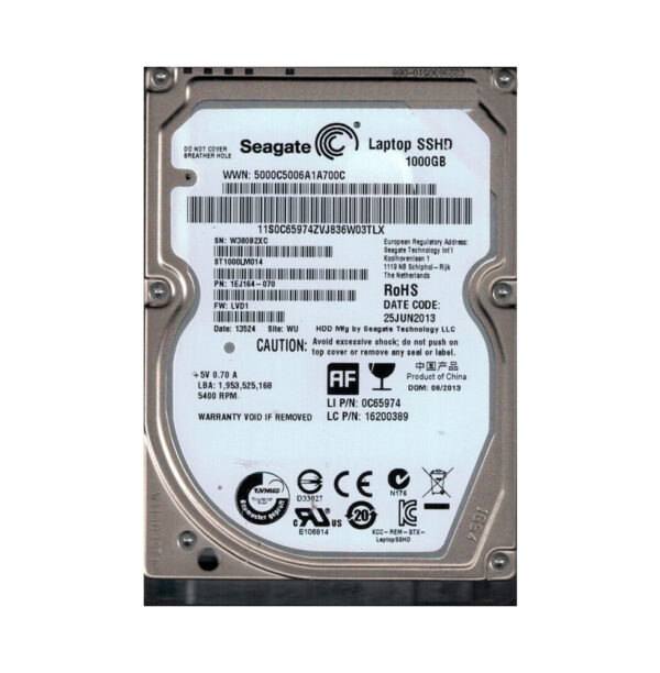 1EJ164-070 - Seagate 1TB 5400RPM Multi-Level-Cell SATA 6Gb/s 8GB NAND Flash 64MB Cache 2.5-Inch Hybrid Hard Drive