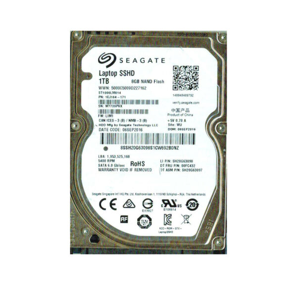 1EJ164-171 - Seagate 1TB 5400RPM Multi-Level-Cell SATA 6Gb/s 8GB NAND Flash 64MB Cache 2.5-Inch Hybrid Hard Drive