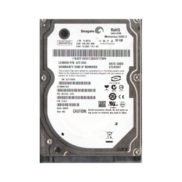 9S1132-070 - Seagate Momentus 5400.3 Series 80GB 5400RPM SATA 1.5Gb/s NCQ 8MB Cache (CE) 2.5-Inch Hard Drive