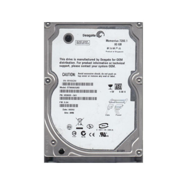 9S3833-501 - Seagate Momentus 7200.1 Series 80GB 7200RPM SATA 1.5Gb/s 8MB Cache (CE) 2.5-Inch Hard Drive