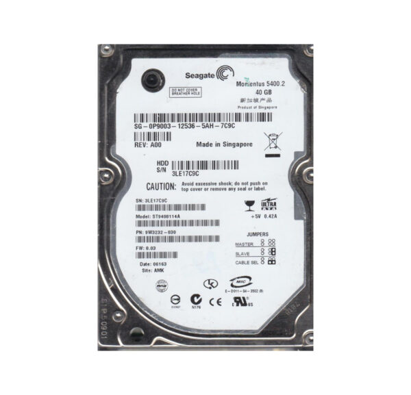 9W3232-030 - Seagate Momentus 5400.2 Series 40GB 5400RPM IDE Ultra ATA/100 (ATA-6) 8MB Cache (CE) 2.5-Inch Hard Drive