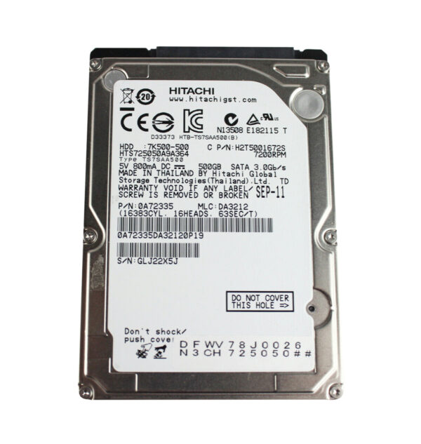 H2T5001672S - HGST Travelstar 7K750 Series 500GB 7200RPM SATA 3Gb/s 16MB Cache 512e 2.5-inch Hard Drive