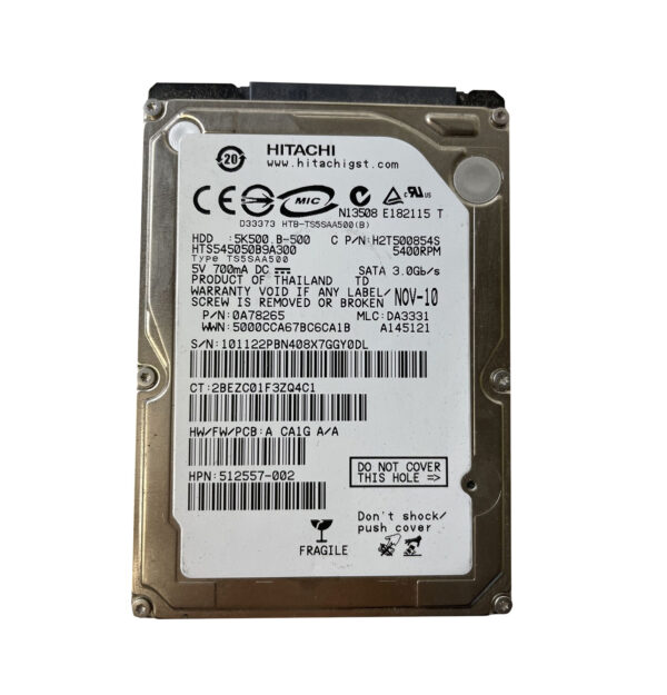 H2T500854S - Hitachi Travelstar 5K500.B Series 500GB 5400RPM SATA 3Gb/s 8MB Cache 2.5-Inch Hard Drive