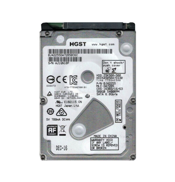 HCC545050A7E630 - HGST CinemaStar Z5K500 Series 500GB 5400RPM SATA 6Gb/s 32MB Cache (512e) (CE) 2.5-inch Hard Drive