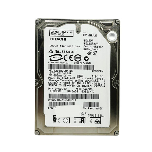 HEJ421080G9AT00 - HGST Endurastar J4K100 Series 80GB 4260RPM IDE Ultra ATA/100 (ATA-6) 8MB Cache (512) 2.5-inch Hard Drive