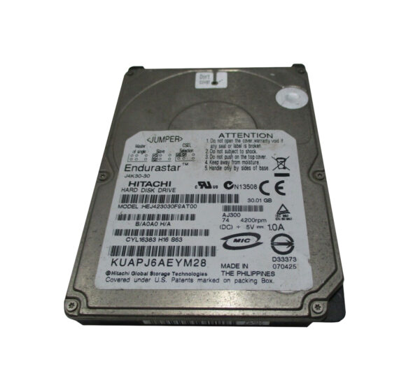 HEJ423030F9AT00 - Hitachi Endurastar J4K20 Series 30GB 4200RPM IDE Ultra ATA/100 (ATA-6) 8MB Cache 2.5-Inch Hard Drive