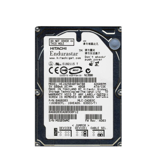 HEJ425040F9AT00 - Hitachi Endurastar J4K50 Series 40GB 4260RPM IDE Ultra ATA/100 (ATA-6) 8MB Cache 2.5-inch Hard Drive