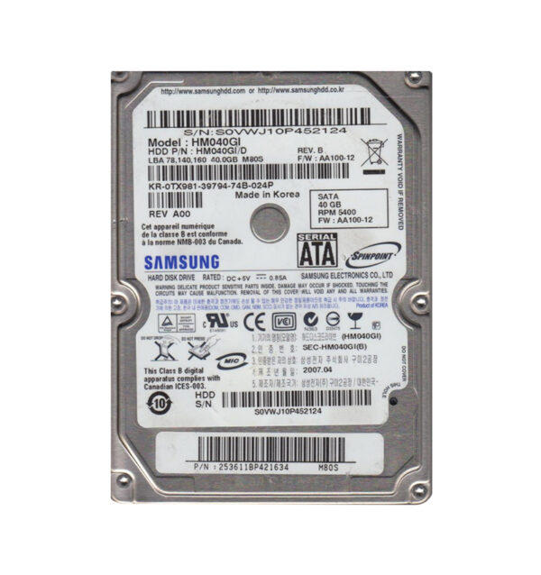 HM040GI/D - Samsung Spinpoint M80S 40GB 5400RPM SATA 1.5Gb/s 8MB Cache 2.5-Inch Hard Drive