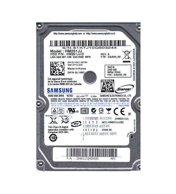 HM251JJ/D - Samsung Spinpoint MP2 250GB 7200RPM SATA 3Gb/s 16MB Cache 2.5-Inch Hard Drive