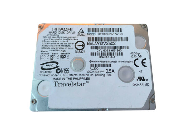 HTC424015F7AT00 - Hitachi 15GB 4200RPM IDE Ultra ATA/100 (ATA-6) 2MB Cache (512) 1.8-inch Hard Drive