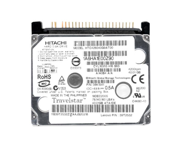 HTC426040G9AT00 - Hitachi Travelstar C4K60 Series 40GB 4200RPM IDE Ultra ATA/100 (ATA-6) 2MB Cache 1.8-inch Hard Drive