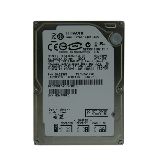 HTE541680J9AT00 - Hitachi Travelstar E5K160 Series 80GB 5400RPM IDE Ultra ATA/133 (ATA-7) 8MB Cache (512) 2.5-inch Hard Drive