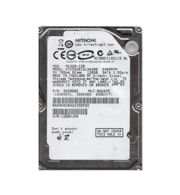HTE543212L9A300 - Hitachi Travelstar 5K320 Series 120GB 5400RPM SATA 3Gb/s 8MB Cache (512) 2.5-inch Hard Drive