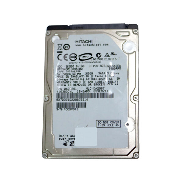 HTE545016B9A300 - Hitachi Travelstar 5K500.B Series 160GB 5400RPM SATA 3Gb/s 8MB Cache 2.5-Inch Hard Drive