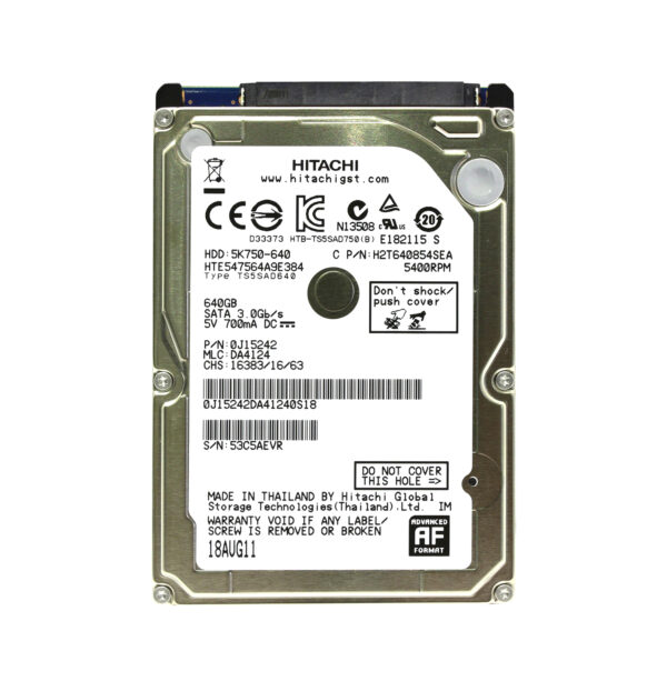 HTE547564A9E384 - Hitachi Travelstar 5K750 Series 640GB 5400RPM SATA 3Gb/s 8MB Cache 512e 2.5-inch Hard Drive