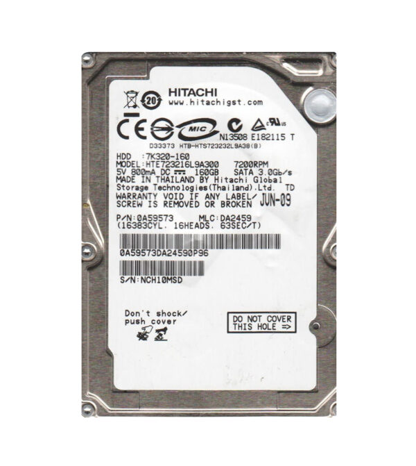 HTE723216L9A300 - Hitachi Travelstar 7K320 Series 160GB 7200RPM SATA 3Gb/s 16MB Cache (512) 2.5-inch Hard Drive