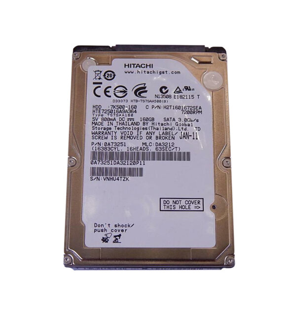 HTE725016A9A364 - Hitachi Travelstar 7K500 Series 160GB 7200RPM SATA 3Gb/s 16MB Cache 512e 2.5-inch Hard Drive
