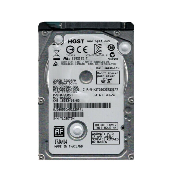 HTE725032A7E630 - HGST Travelstar Z7K500 Series 320GB 7200RPM SATA 6Gb/s 32MB Cache 512e 2.5-Inch Hard Drive